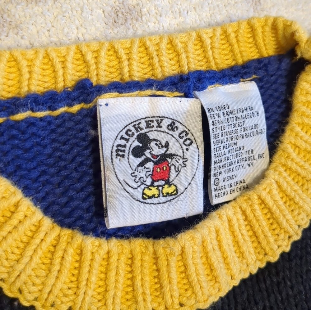 Vintage Mickey Mouse Disney Official Sweater Colorblock 90s Cotton Medium - Picture 3 of 5